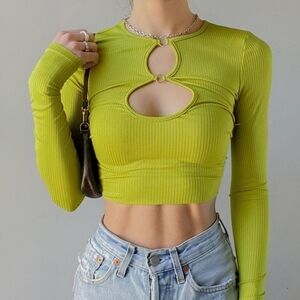 NWT Urban Outfitters Lime Ribbed Cut-out Top - XS